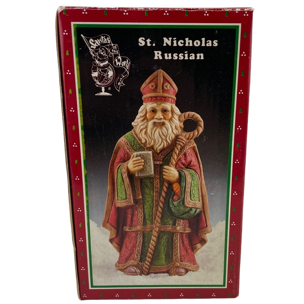 Vintage 1990s Handpainted Porcelain St.Nicholas Russian Brimms With Box 7” Xmas